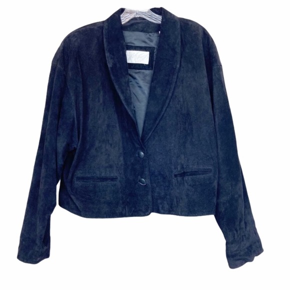 Vintage Lord & Taylor Black Silky Pig Suede Blazer Sz 16 - Picture 1 of 5